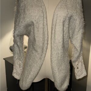 BKE Gray Cardigan Sweater with Fluffy Texture
